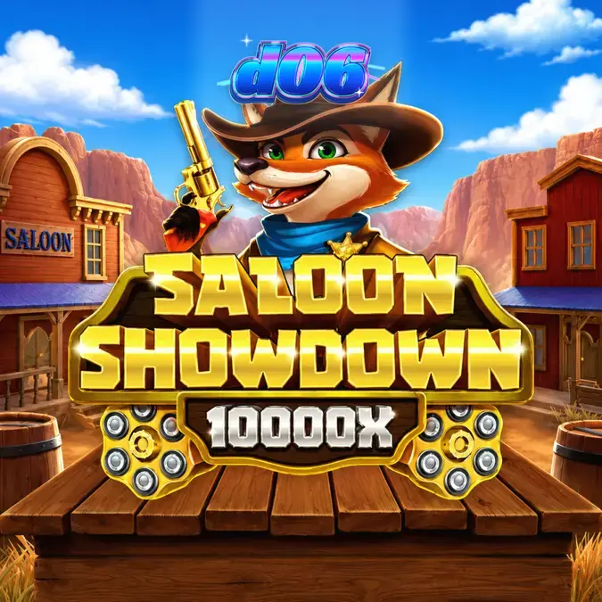 Tampilan visual permainan slot Saloon Showdown 10,000x dengan tema Wild West